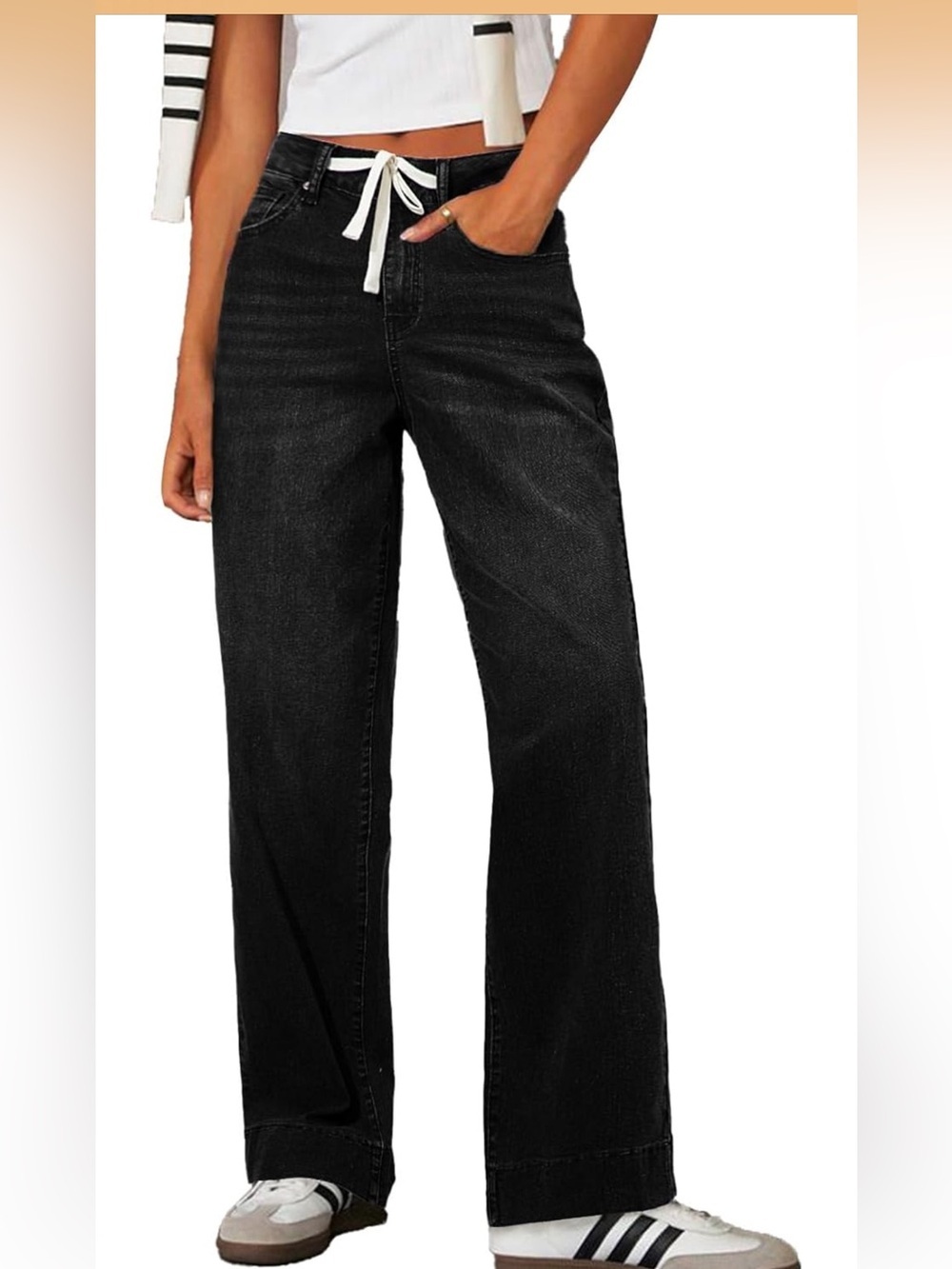 Western Outfit High Waisted Drawstring Wide Leg Denim 4/ 1297-bb2